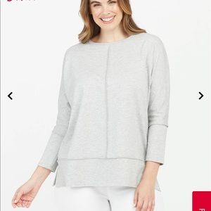 NWT Spanx Perfect Length Top, Dolman 3/4 Sleeve, Soft Grey Heather, Size: M